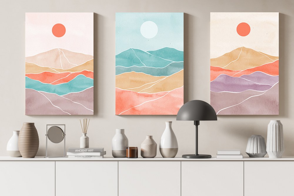 Mid Century Wall Art Set of 5, Abstract Boho Art Set of 5 Prints